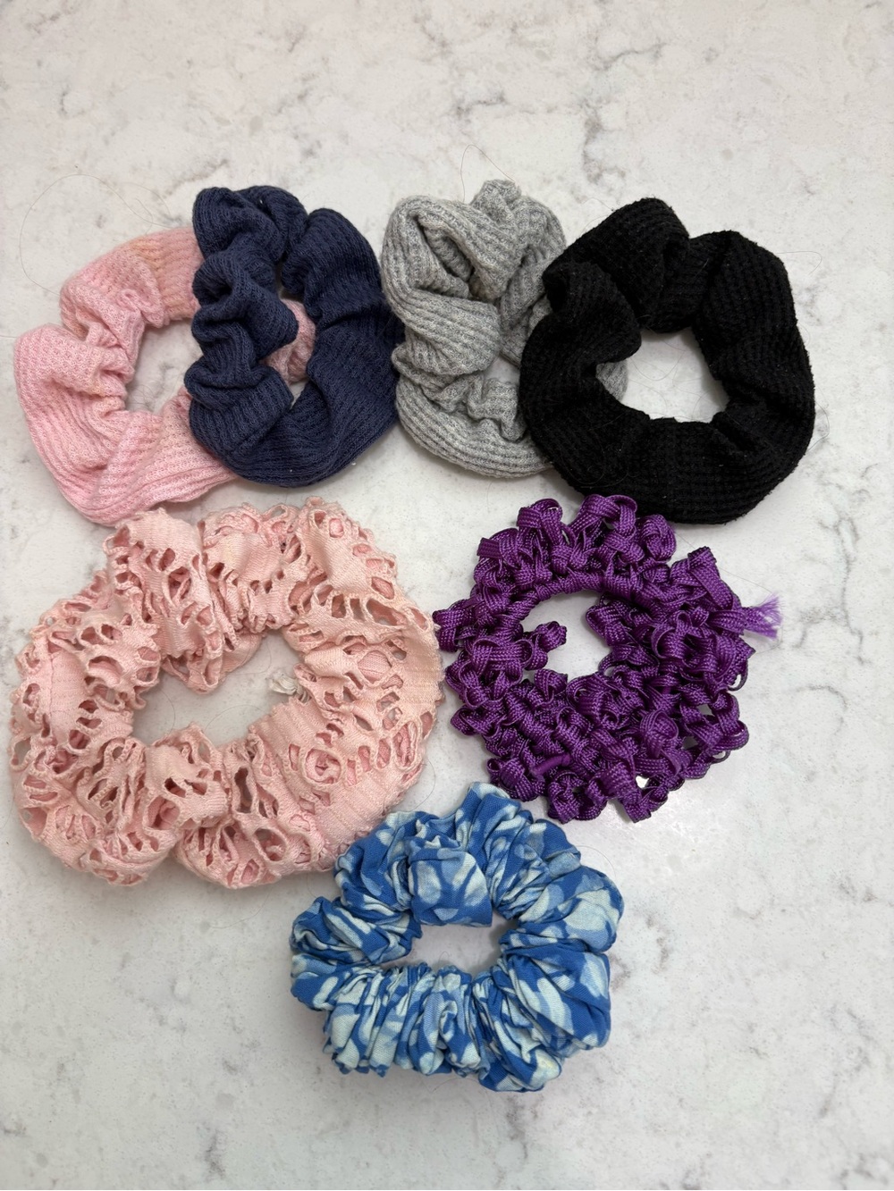 Assorted Kids Scrunchie Set - Pink, Navy, Gray, Black, Purple, Blue